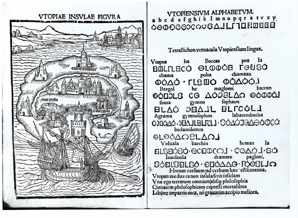 Mapa ostrova Utopie a jeho abeceda od English School