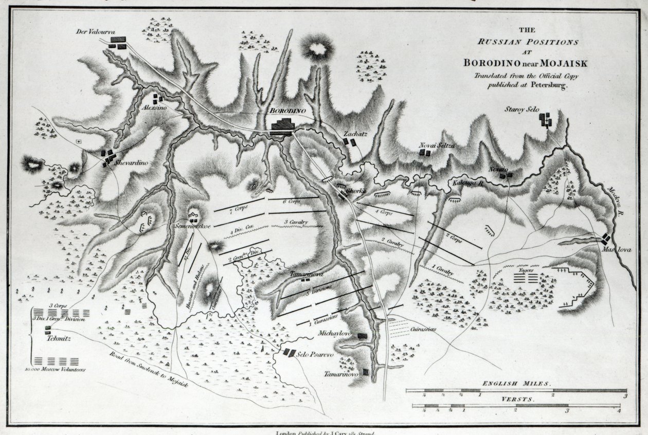 Mapa ukazující ruské pozice v bitvě u Borodina, c.1812 od English School