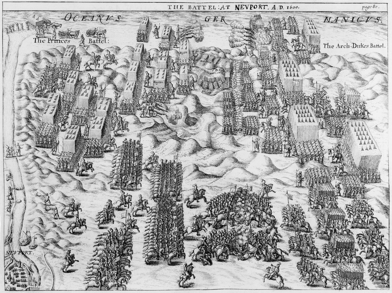 Maurice porazí Rakušany v bitvě u Nieuportu, 1600 od English School