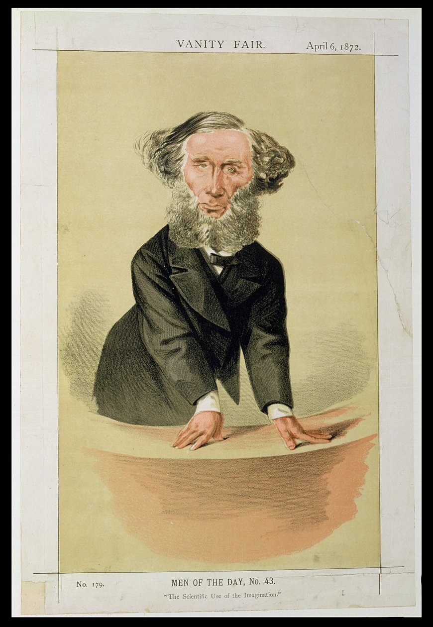 Muži dne, č. 43 The Scientific Use of the Imagination, karikatura Johna Tyndalla při přednášce, 1872 od English School