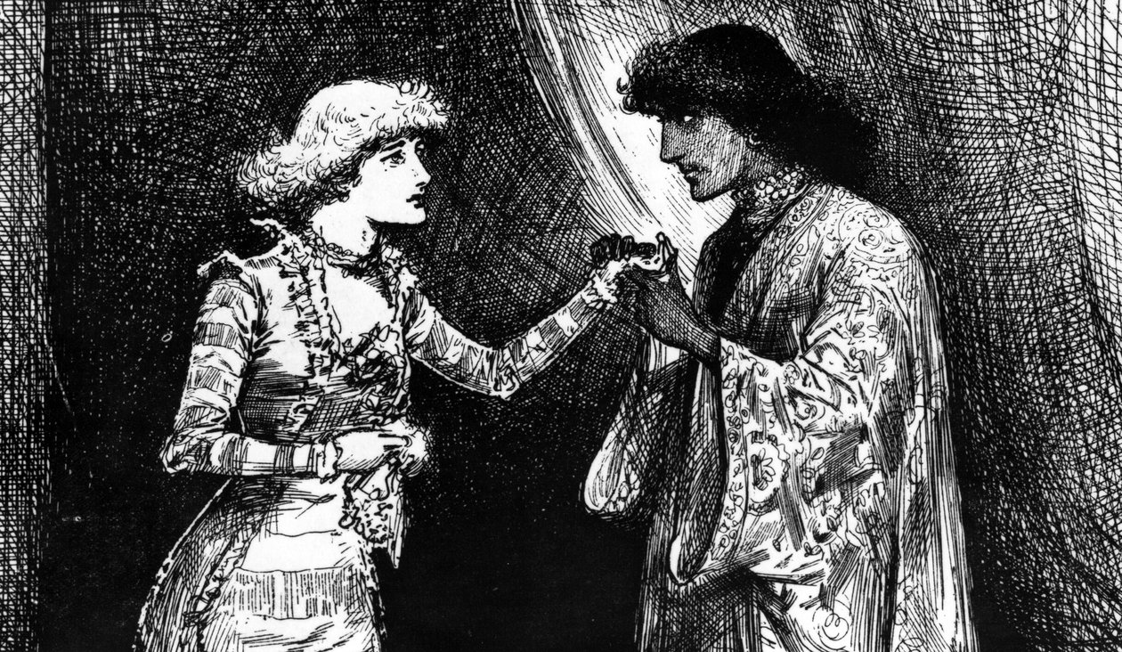 Slečna Ellen Terry jako Desdemona a pan Irving jako Othello od English School