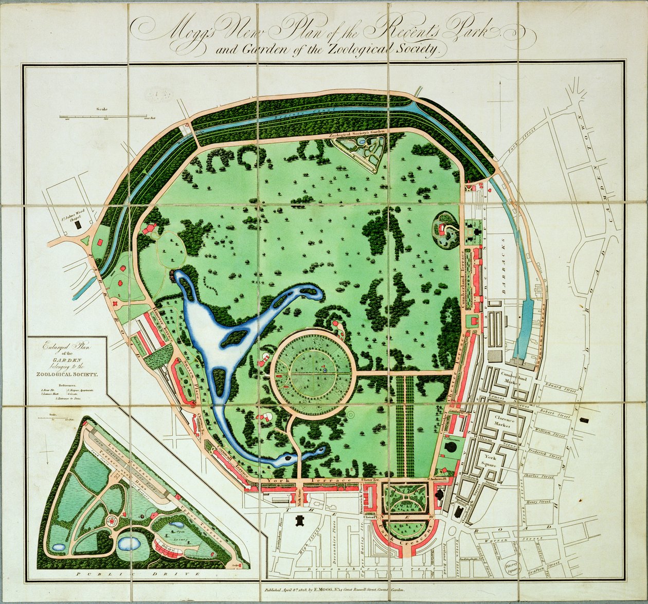 Moggs New Plan of the Regents Park and Garden of the Zoological Society, pub. Edward Mogg, 1828 od English School