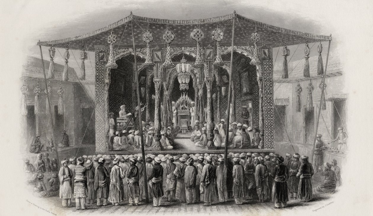 Mohamedánský festival Mohurrum, vyryl J. Godfrey od English School