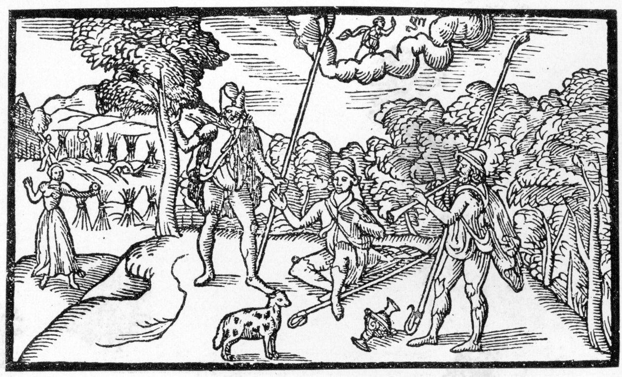 Měsíc srpen, z „The Shepheardes Calender“ od Edmunda Spensera (1552-99), faksimile originálu vydaného v roce 1579 od English School