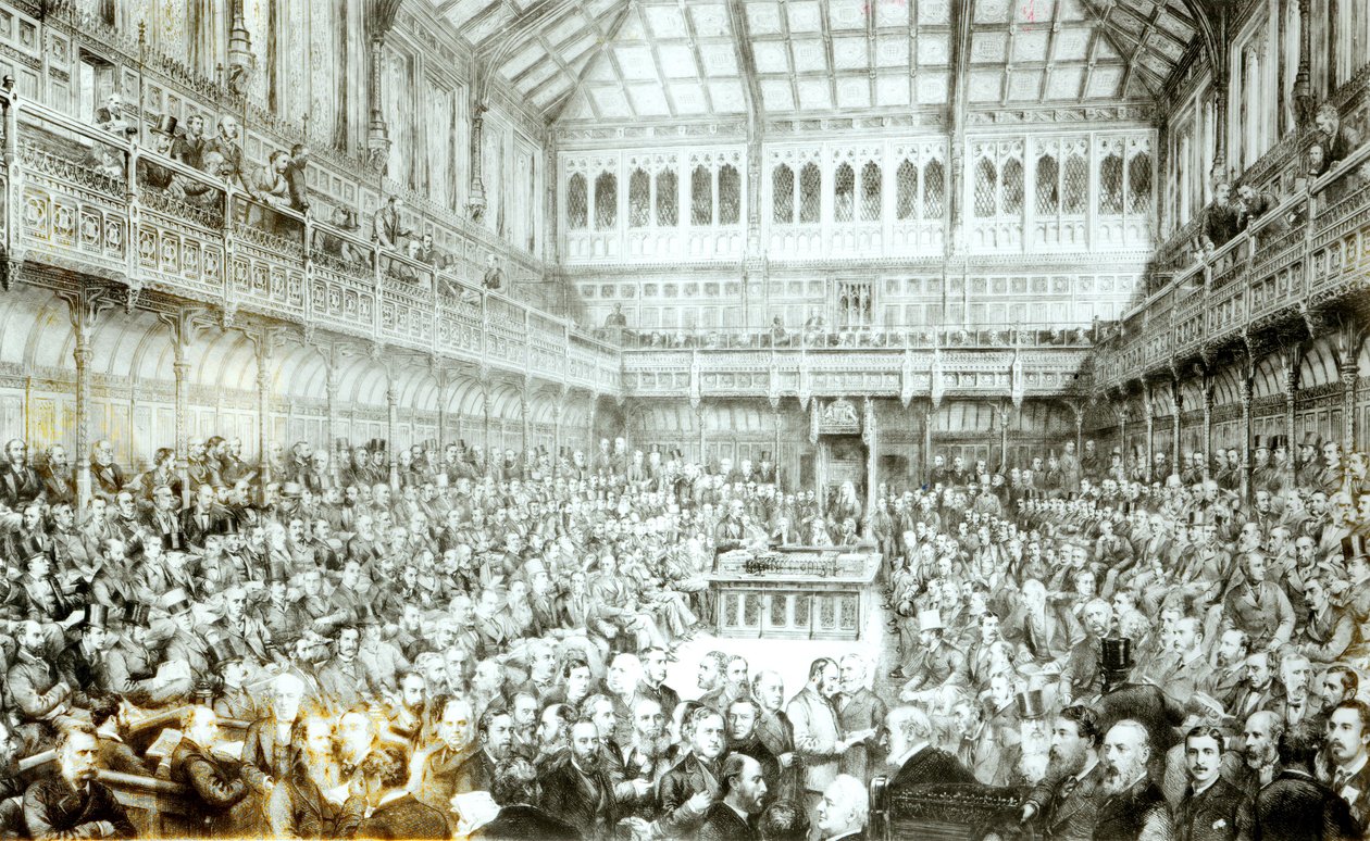 Pan Gladstone představuje zákon o půdě (Irsko), 7. dubna 1881 od English School