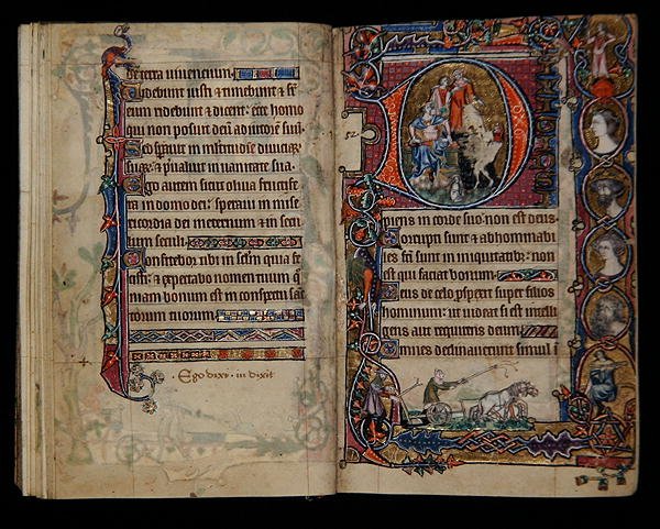 Ms 1-2005, ff.76v-77r: David a blázen, historická iniciála z Macclesfieldova žaltáře, Use of Sarum, East Anglia, c.1330 od English School