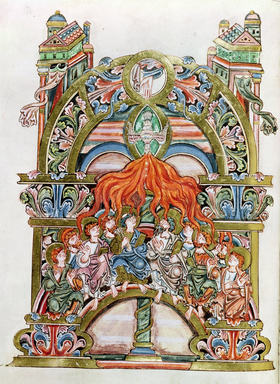 Ms 369 (Y-7) f.29v Pentecost, z Winchester Pontifical, 10.-11. století od English School