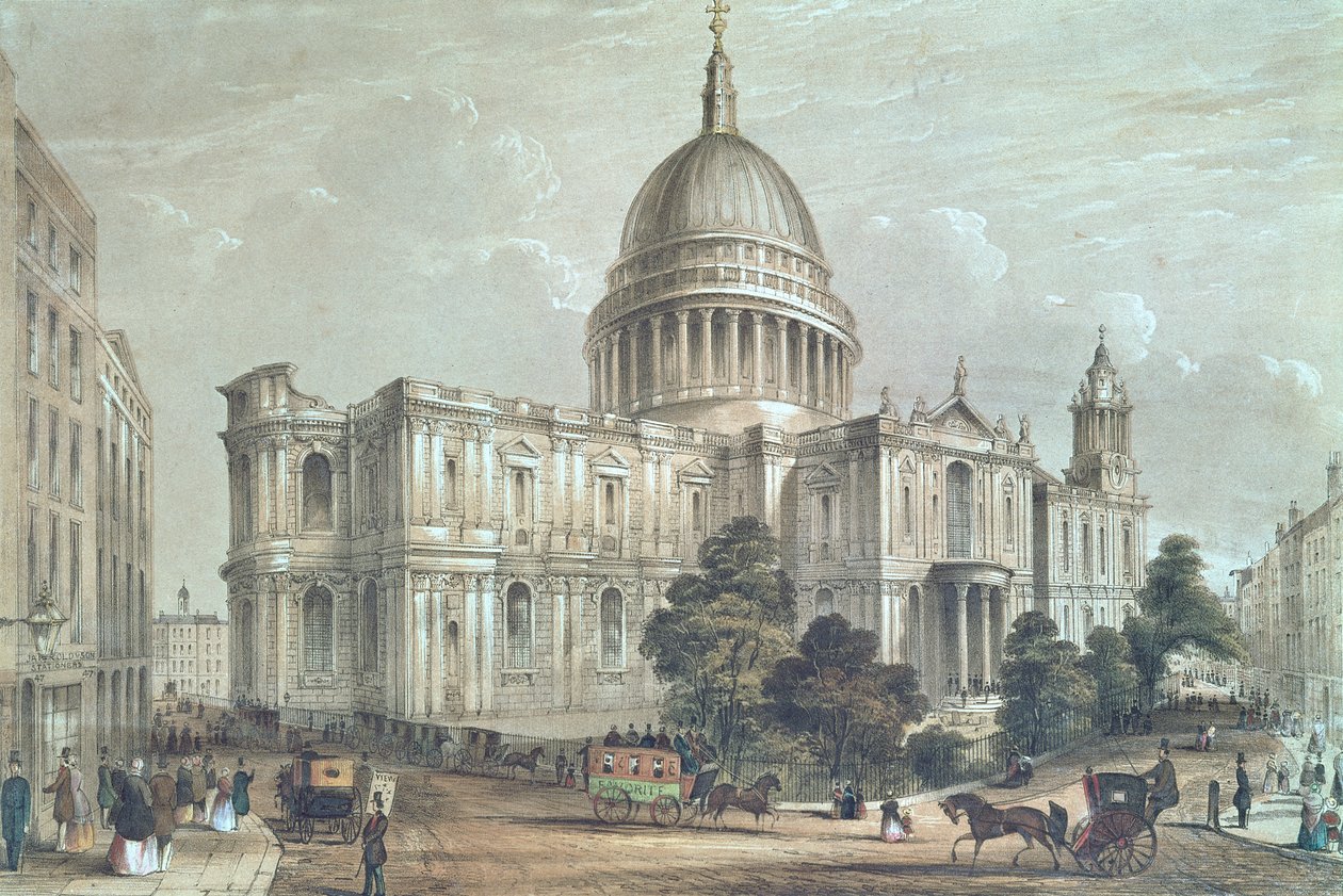 Severovýchodní pohled na St. Pauls Cathedral, c.1850 od English School