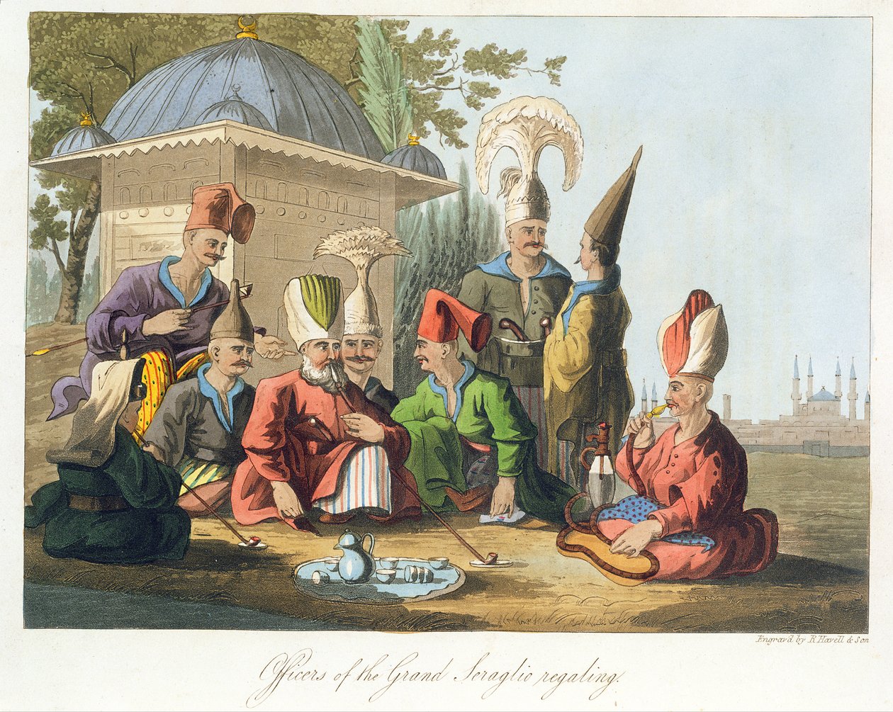 Důstojníci Grand Seraglio Regaling, vyryto Robertem Havellem a syny, kolem roku 1816 od English School