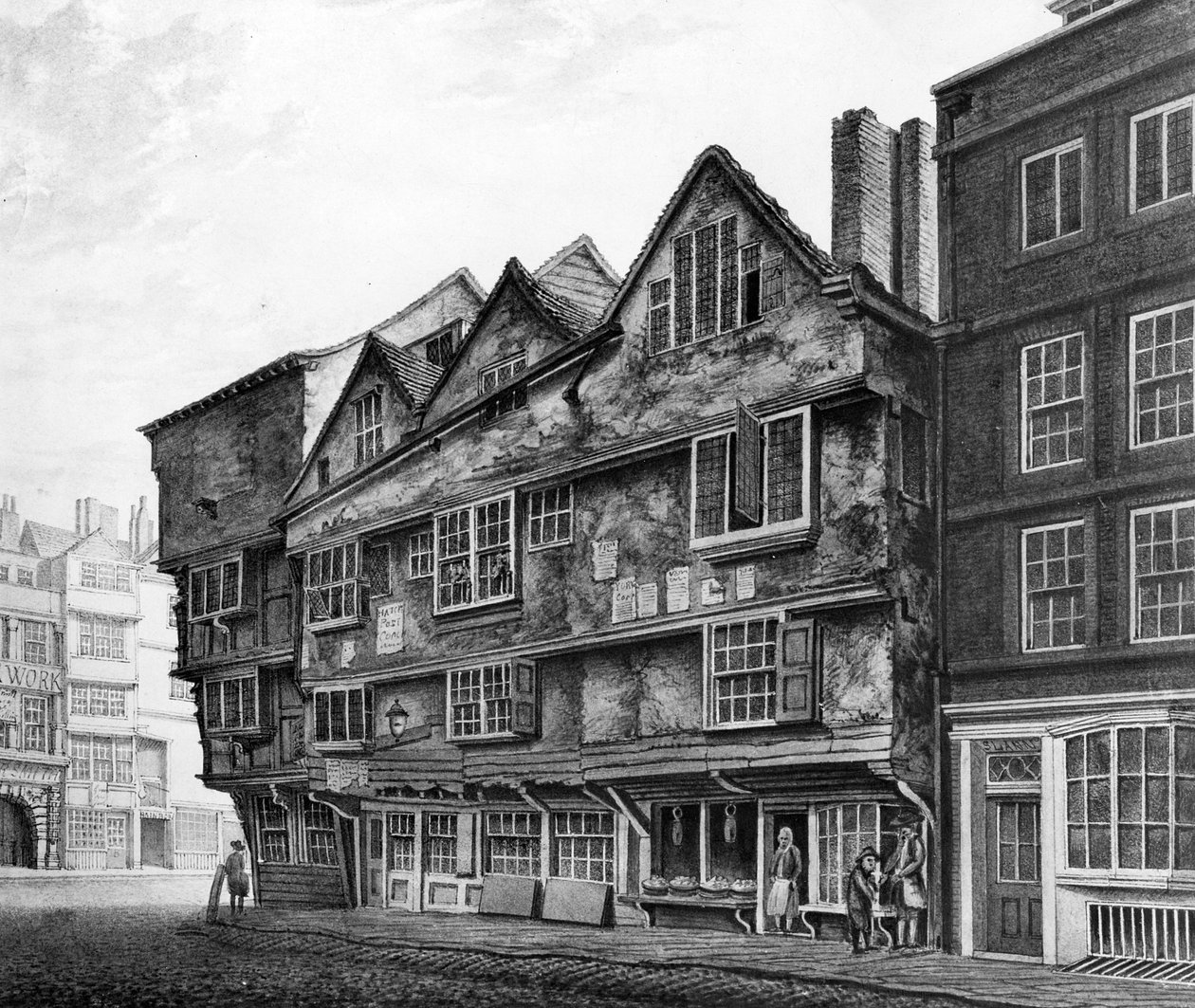 Staré domy a výlohy na Chancery Lane, Londýn, 1798 od English School