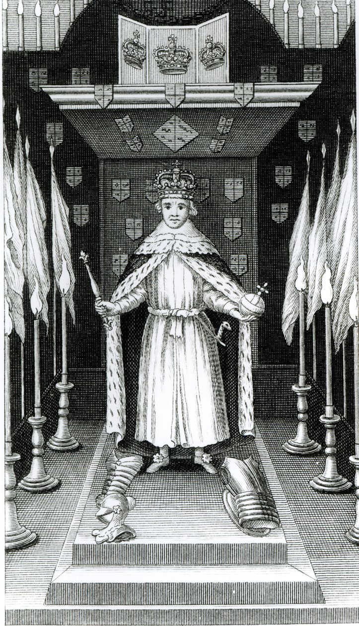 Oliver Cromwell (1599-1658) stojící ve státě; od English School