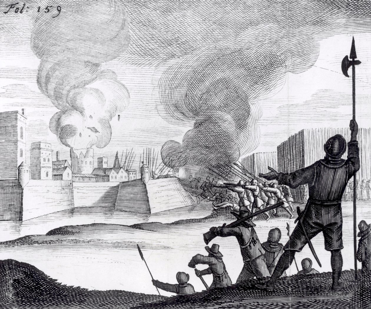 Oliver Cromwell obléhá Droghedu v letech 1649-50 od English School