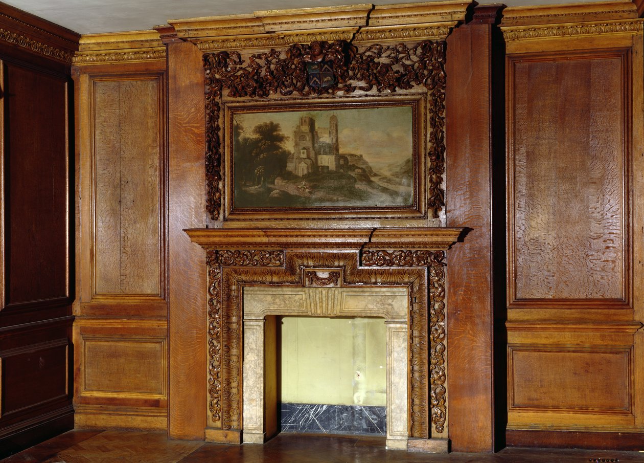 Obložení a komín ze Starého paláce, Bromley-by-Bow, c.1605 od English School