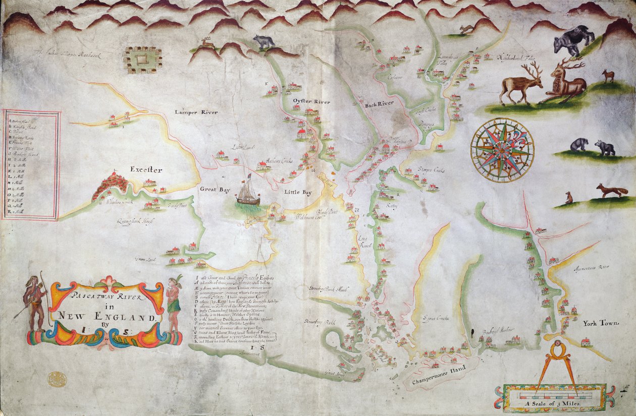 Pascatway River v Nové Anglii, cca 1660-85 (inkoust na papíře) od English School