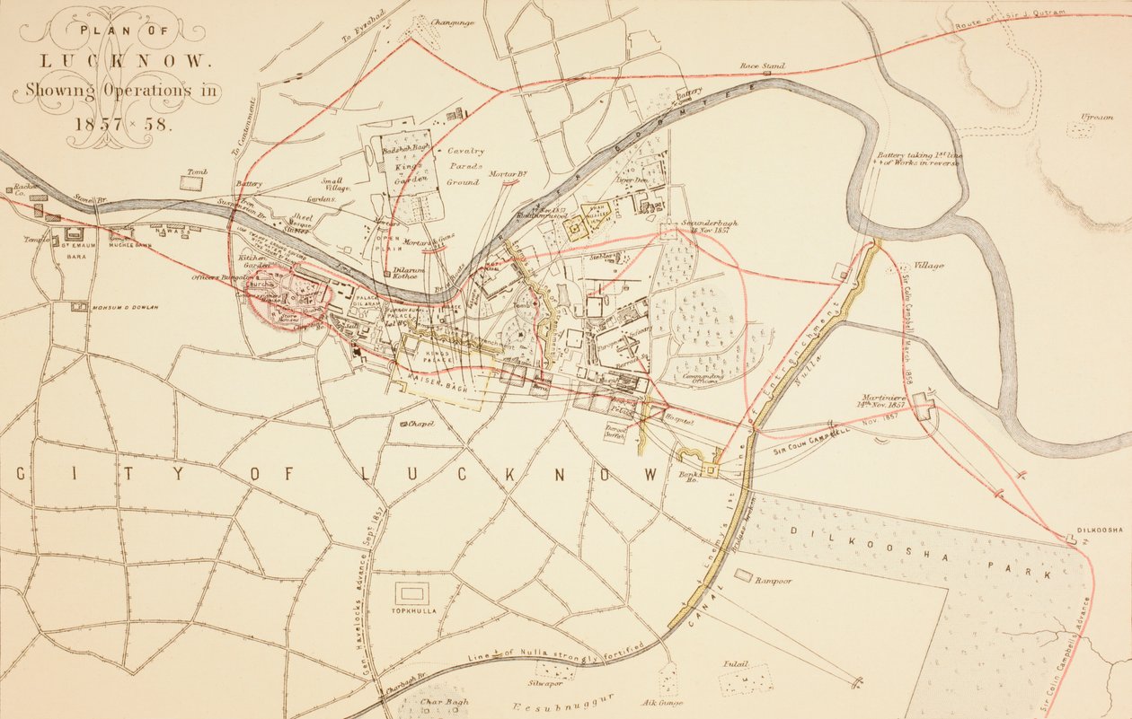 Plán Lucknow, 1883 od English School