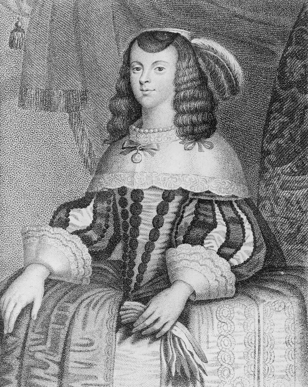 Portrét Catharine of Braganza (1638-1705) vyrytý Freemanem od English School