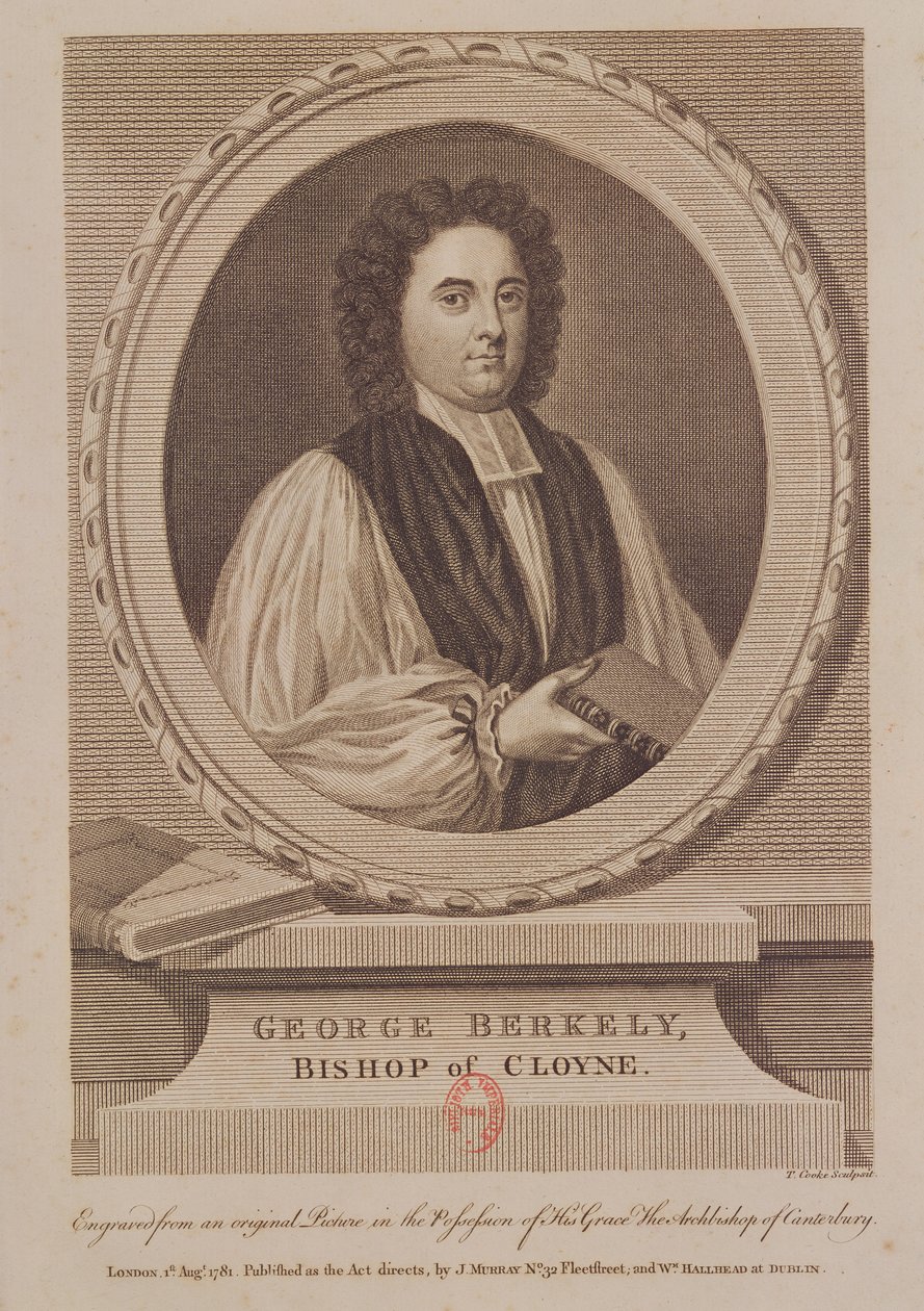 Portrét George Berkeleyho (1685-1753) biskupa z Cloyne, vyrytý Thomasem Cookem (1744-1818) kolem roku 1781 od English School