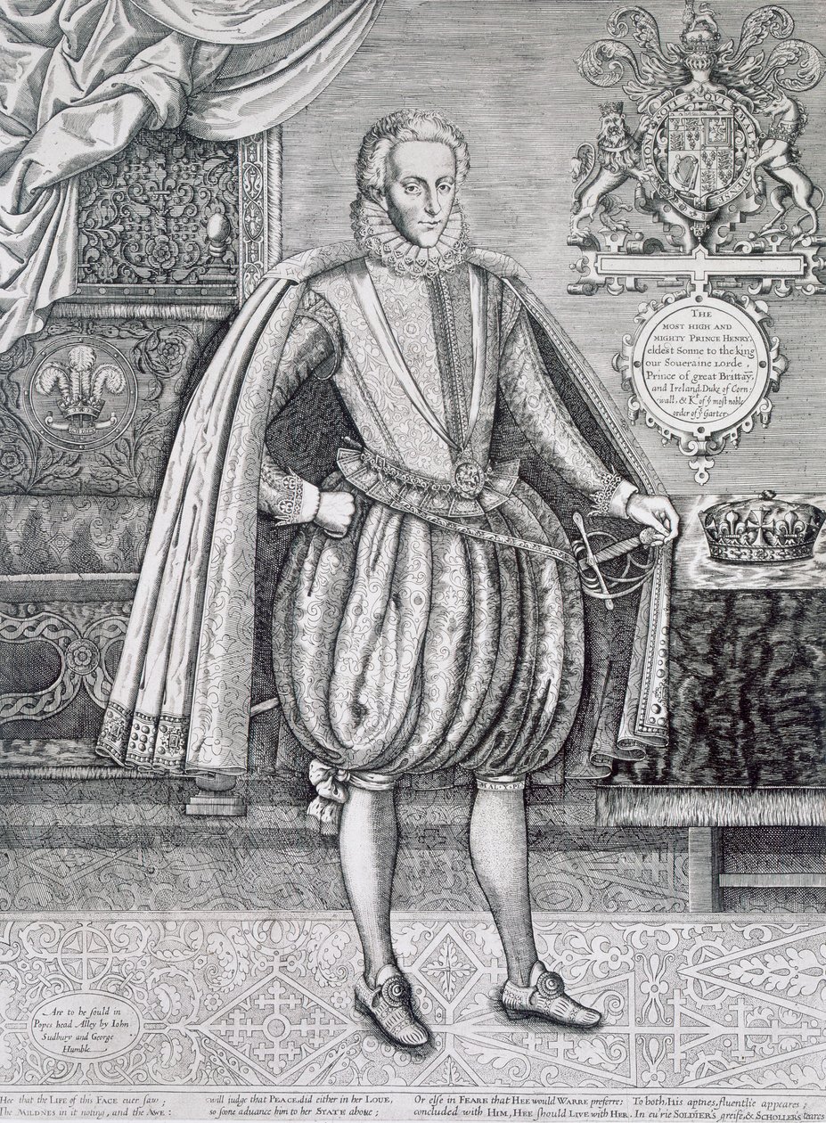 Portrét Jindřicha, prince z Walesu (1594-1612) z Knihy králů, vyryl Renold Elstrack (1571-c.1630) 1612 od English School