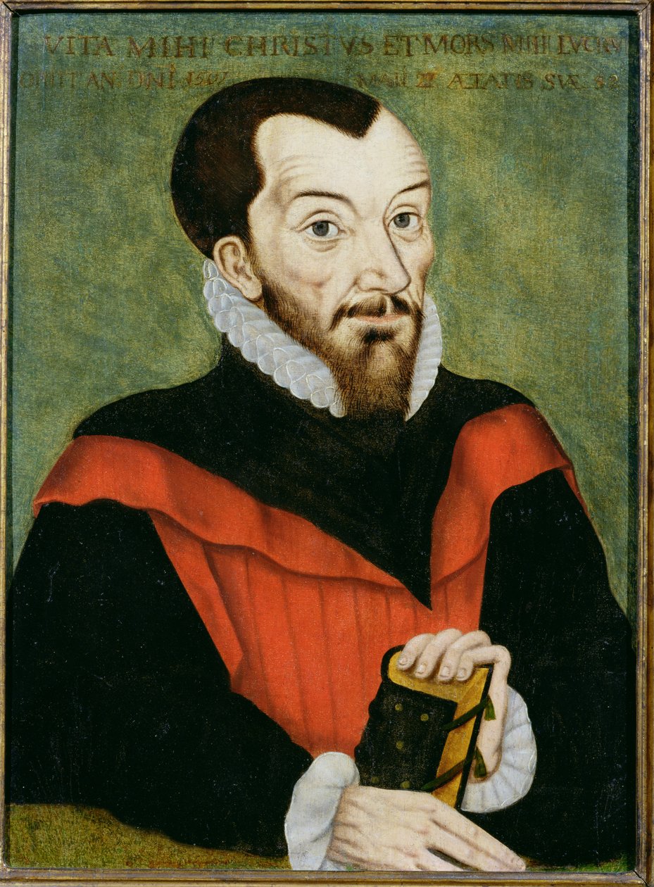 Portrét Johna Rainoldse (1549-1607), prezidenta Corpus Christi College a spolueditora autorizované verze Bible. od English School