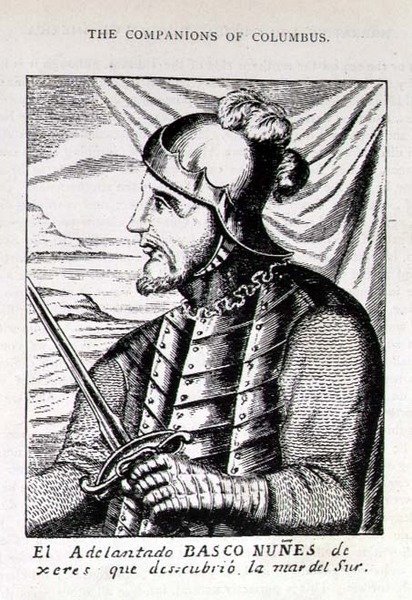 Portrét Pedra Nunese (1502-78) z Xeres, který objevil Jižní moře, z Narativní a kritické historie Ameriky, editoval Jusing Winsor, Londýn, 1886 od English School