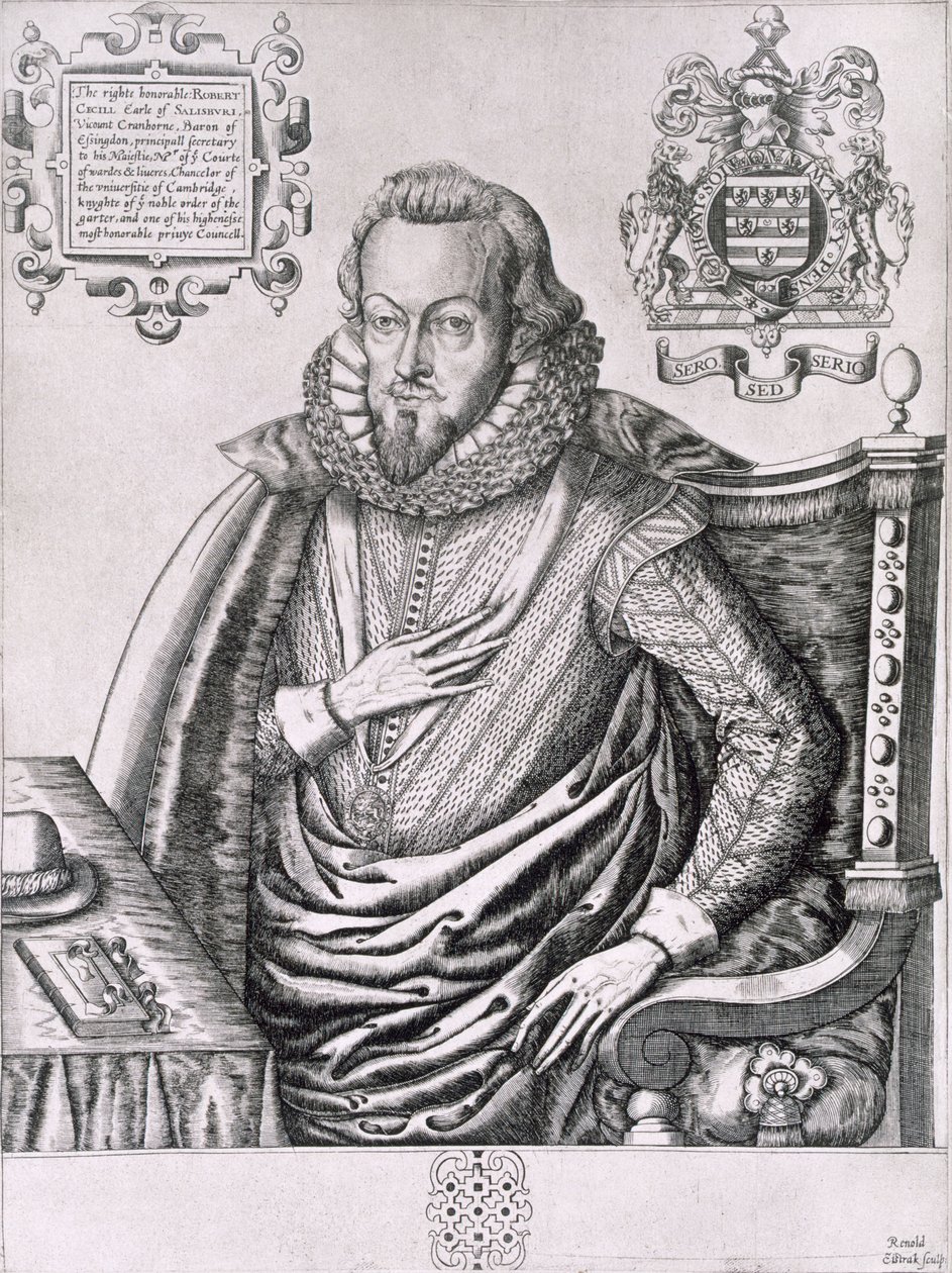 Portrét Roberta Cecila (1563-1612) 1. hraběte ze Salisbury, vyrytý Renoldem Elstrackem (1571-1630) kolem roku 1607 od English School