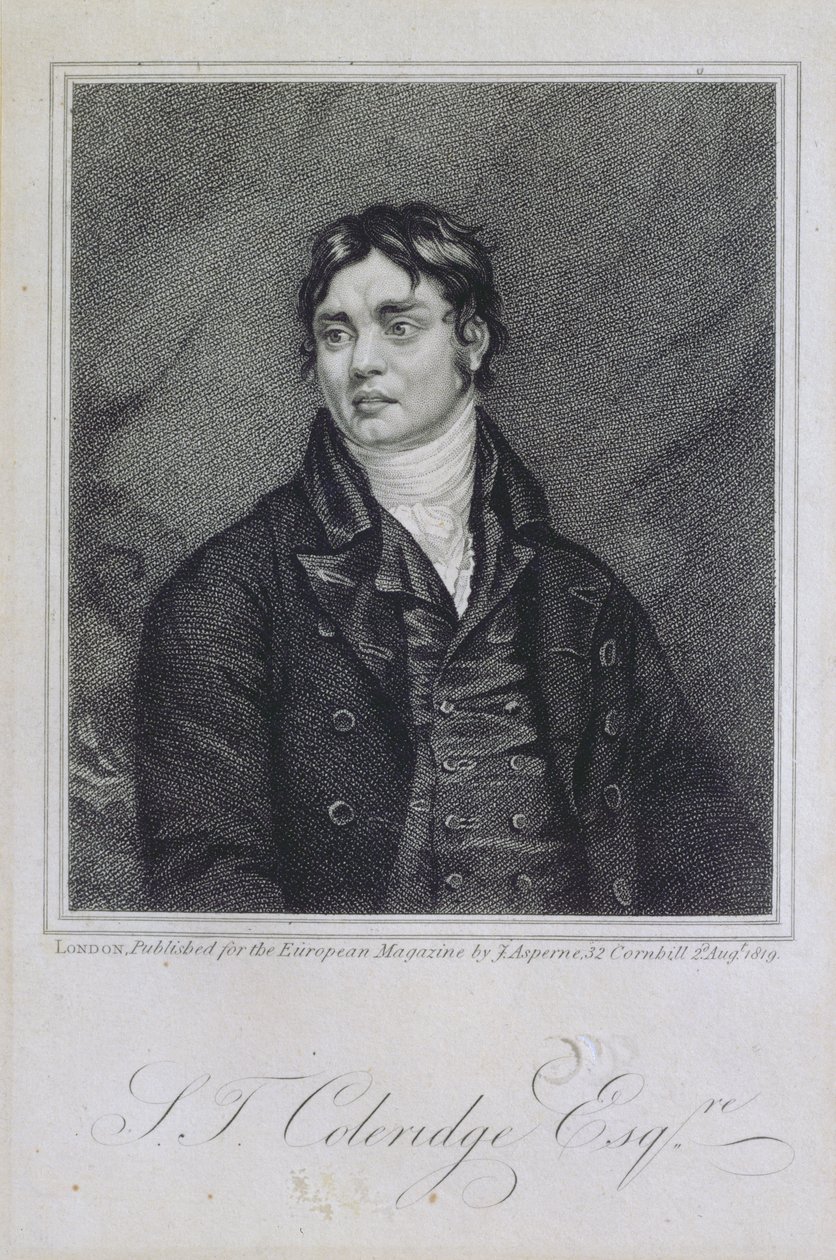 Portrét Samuela Taylora Coleridge (1772-1834) vydaný v roce 1819 od English School