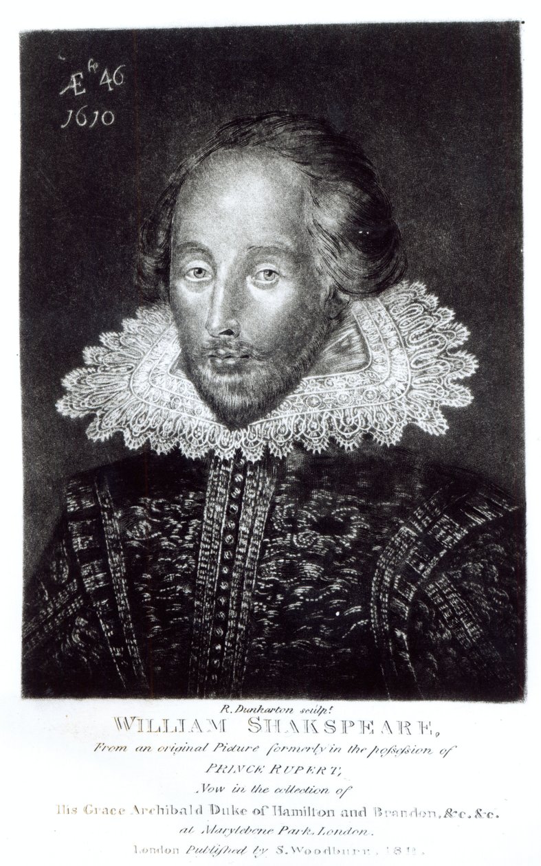 Portrét Williama Shakespeara (1564-1616), vyrytý Robertem Dunkartonem (1744-1817), vydal S.Woodburn, 1811 od English School