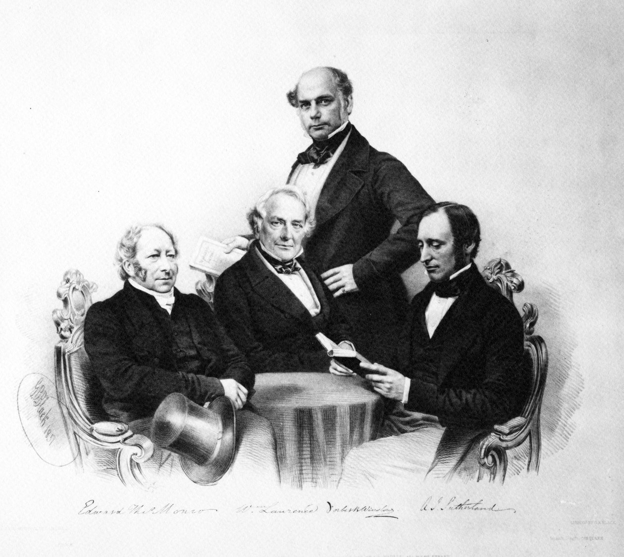 Portrét lékařů Edward Monro, William Lawrence, Forbes Winslow a A. J. Sutherland, 1857 od English School