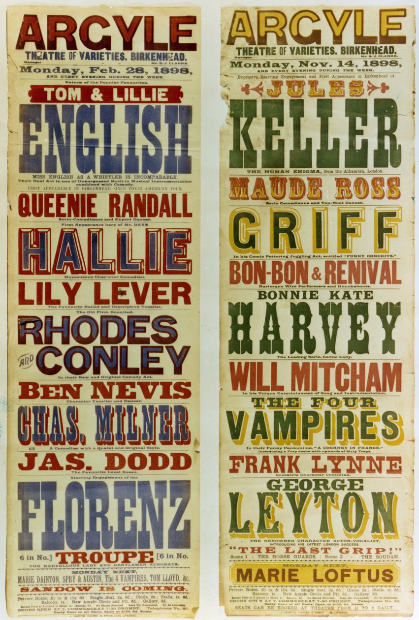 Plakáty pro Argyle Theatre of Varieties, Birkenhead, 1898 od English School