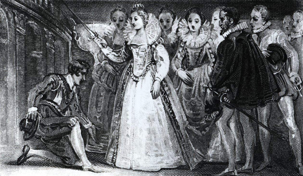 Královna Alžběta I. (1530-1603) rytířství Francis Drake (asi 1540-96) v roce 1581 od English School