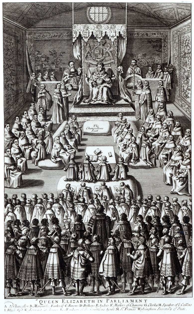Královna Alžběta I. (1533-1603) a parlament od English School