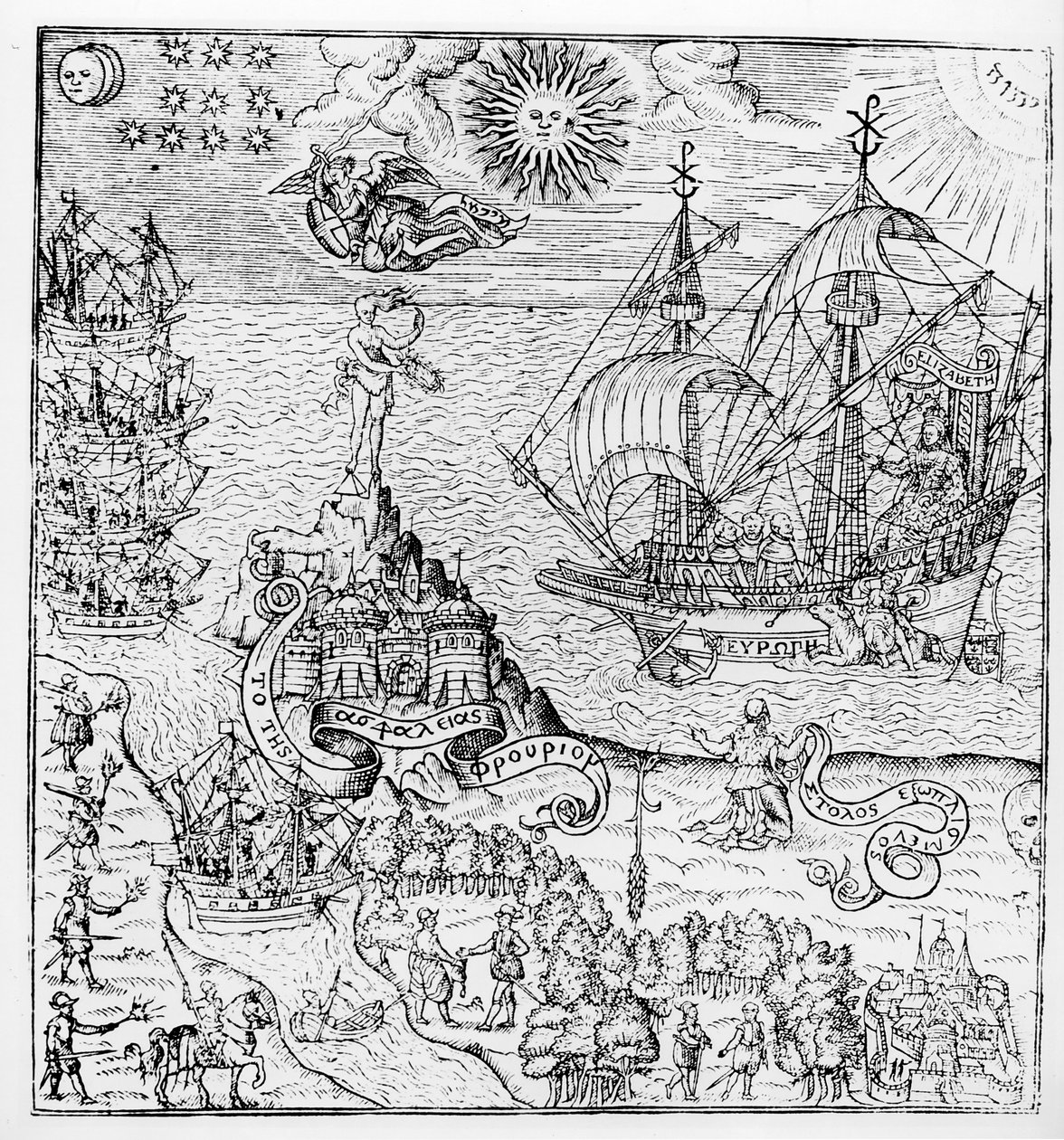 Královna Alžběta I. (1553-1603) na palubě lodi od English School