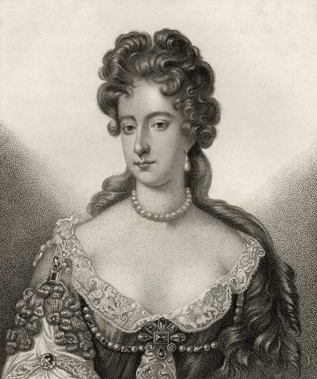 Queen Mary II, vyryto Bocquetem, ilustrace z „Katalogu královských a vznešených autorů“, vydaného v roce 1806 od English School