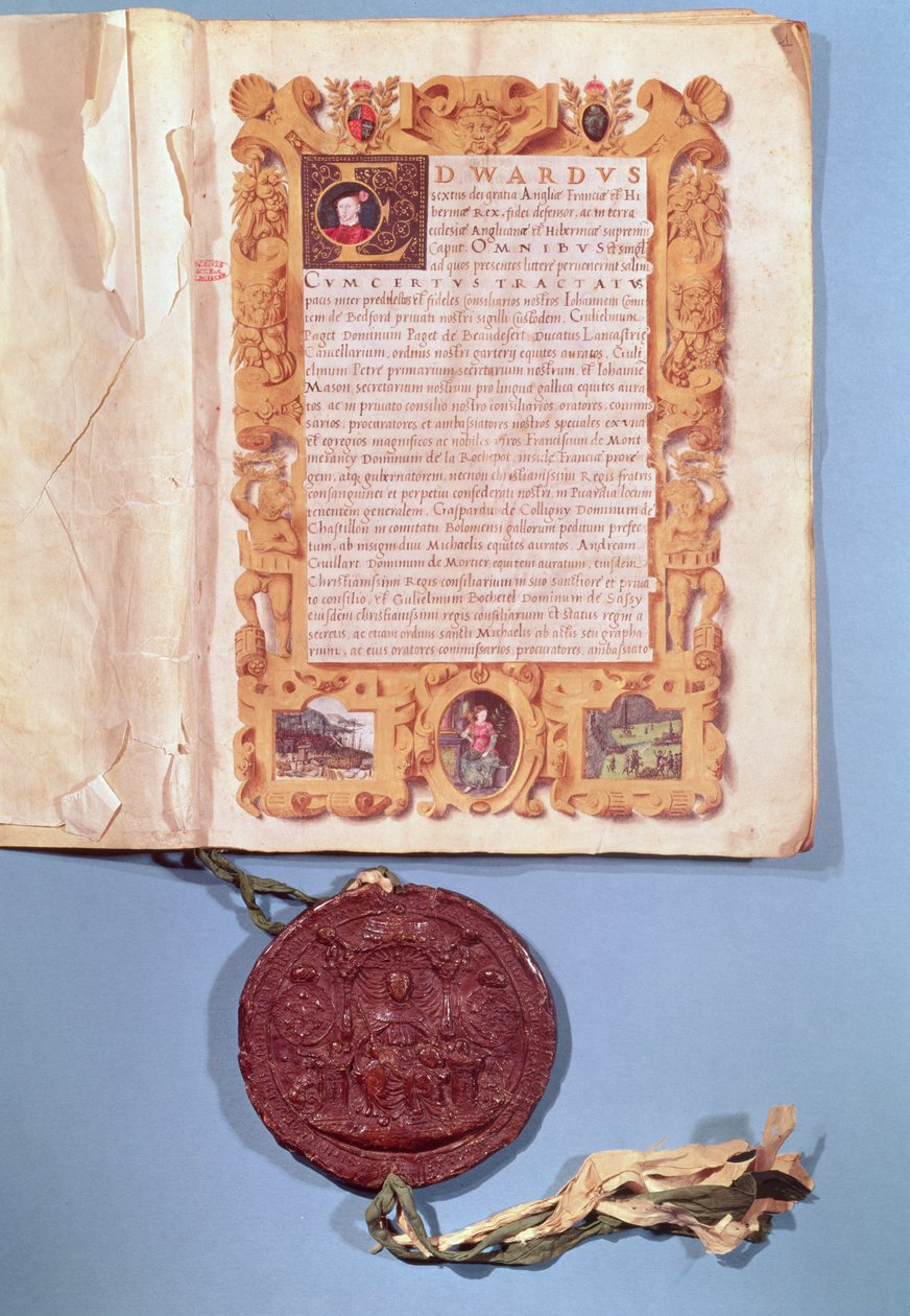 Ratifikace Boulogneské smlouvy Eduardem VI. (1537-53), 25. května 1550 od English School