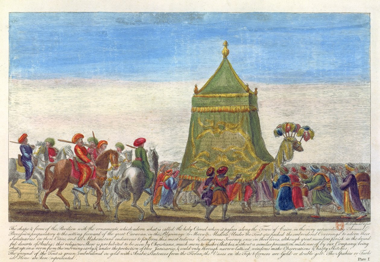 Náboženský průvod na oslavu každoročního odjezdu do Mekky ze starožitností a vyhlídek v Řecku a Egyptě napsaný Richardem Daltonem, 1701 od English School
