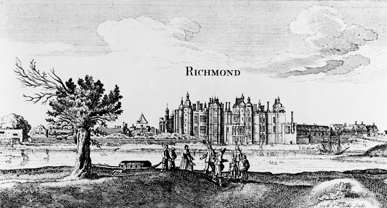 Richmondský palác, vyrytý Michiel van der Gucht (1660-1725) od English School