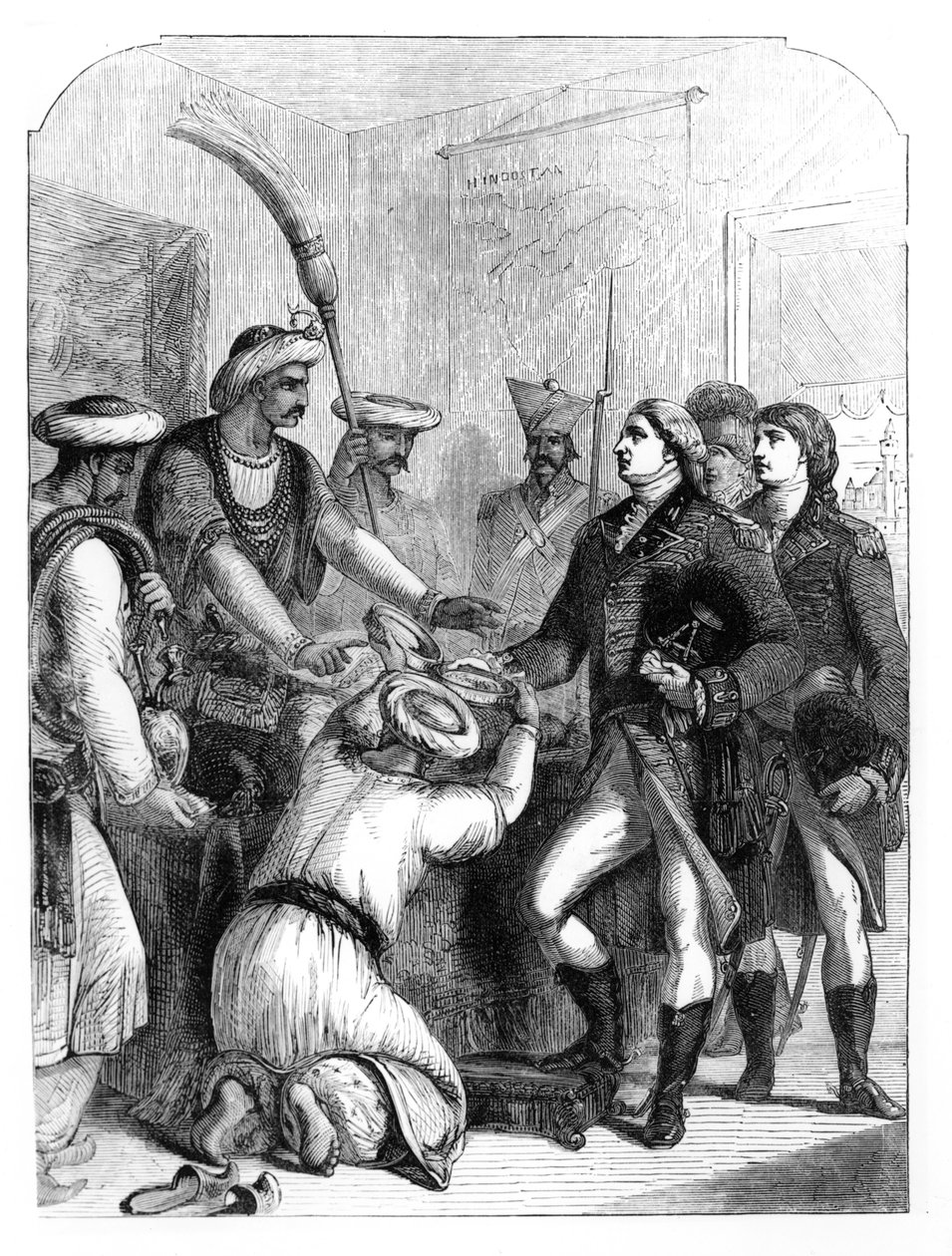 Robert Clive (1725–1774) Obdržení „Diwani“ (finanční úřad) Bengálska od Moghulské říše v roce 1765 od English School
