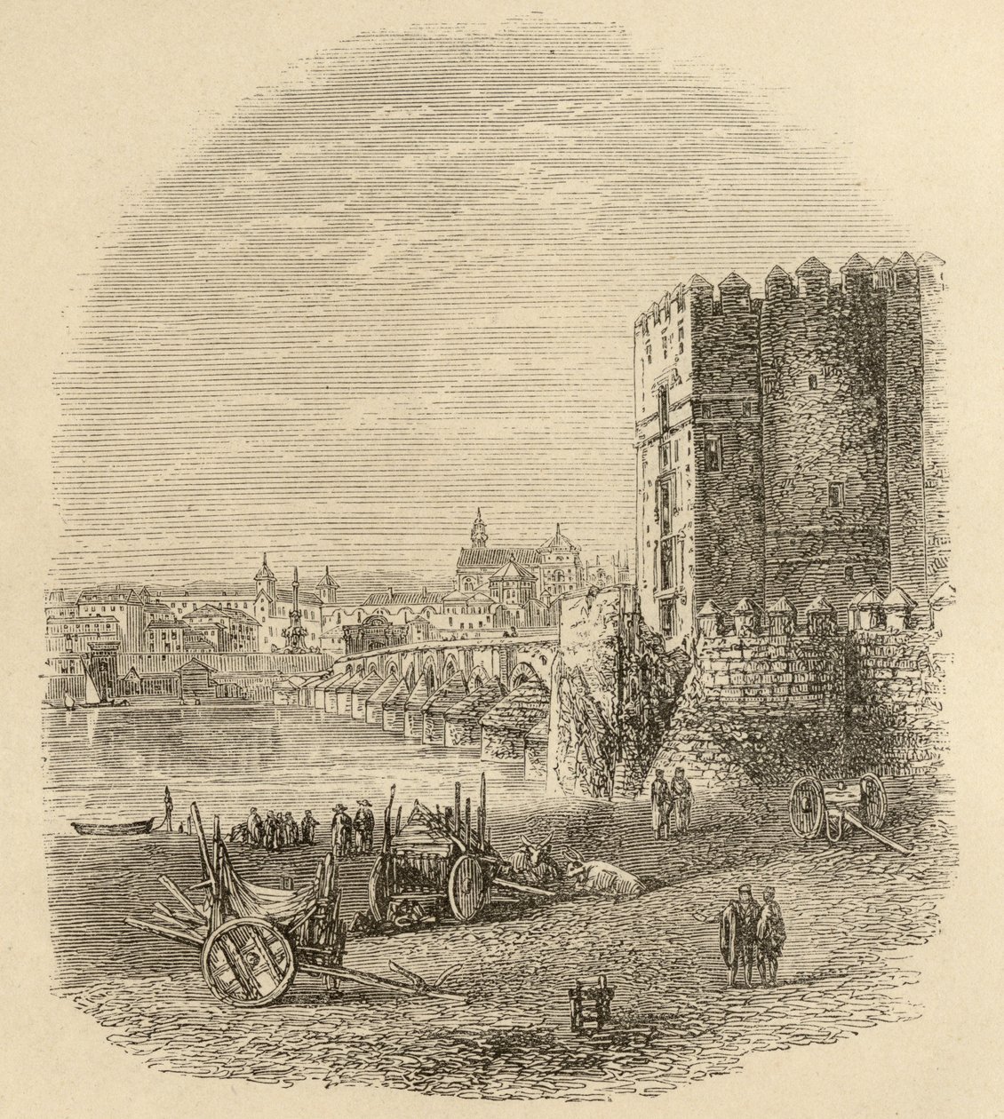 Římský most a věž Calahorra, Cordoba, ilustrace ze 
