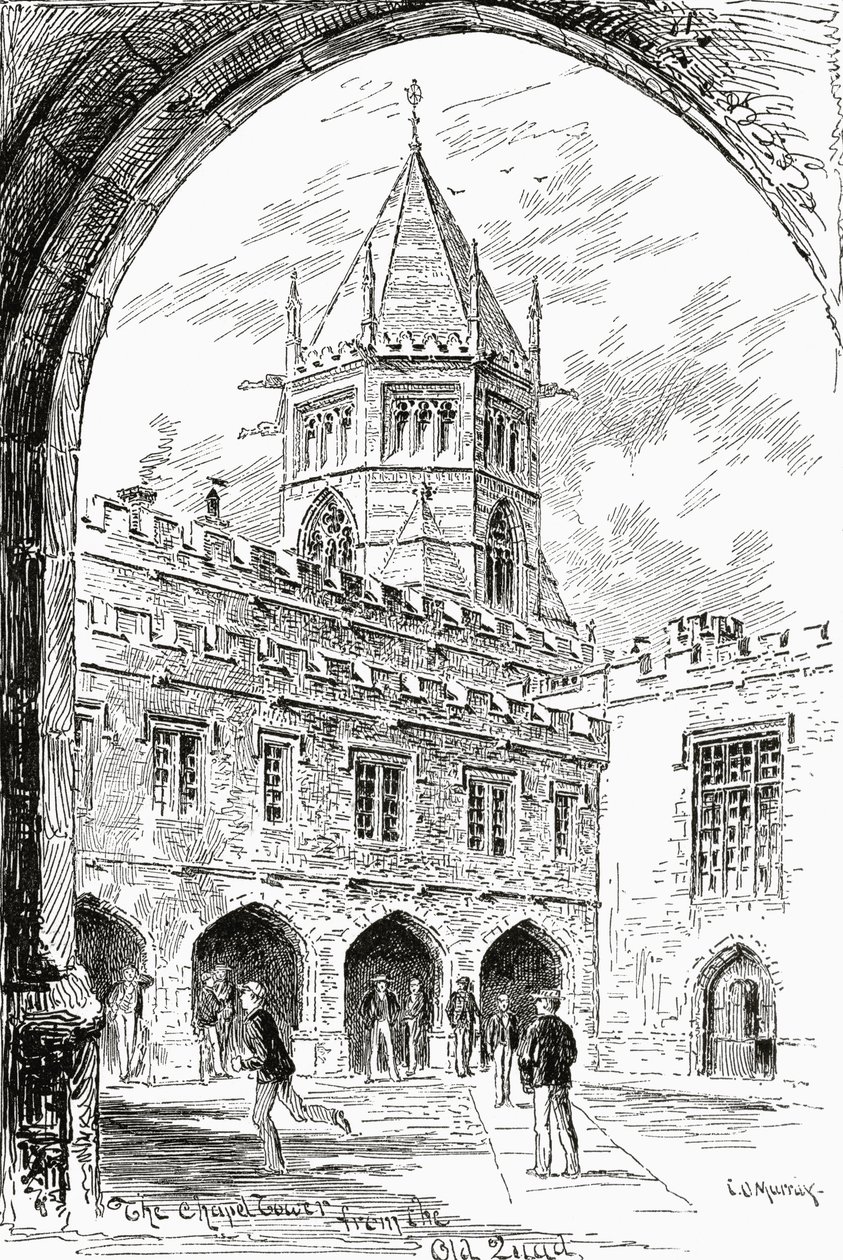 Rugby School, věž kaple ze starého nádvoří, z "The English Illustrated Magazine", 1891-92 od English School