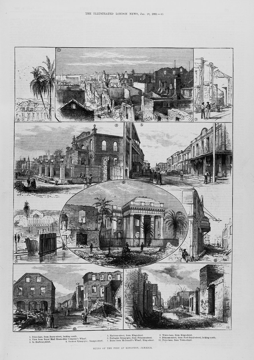 Ruins of the Fire at Kingston, Jamajka, z „The Illustrated London News“, 20. ledna 1883, 1842 od English School