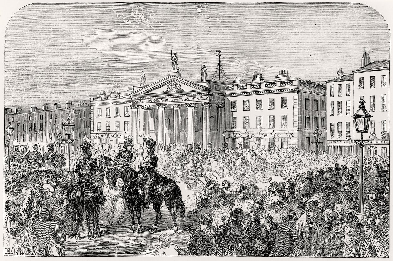 Sackville Street v Dublinu během povstání v roce 1847 od English School