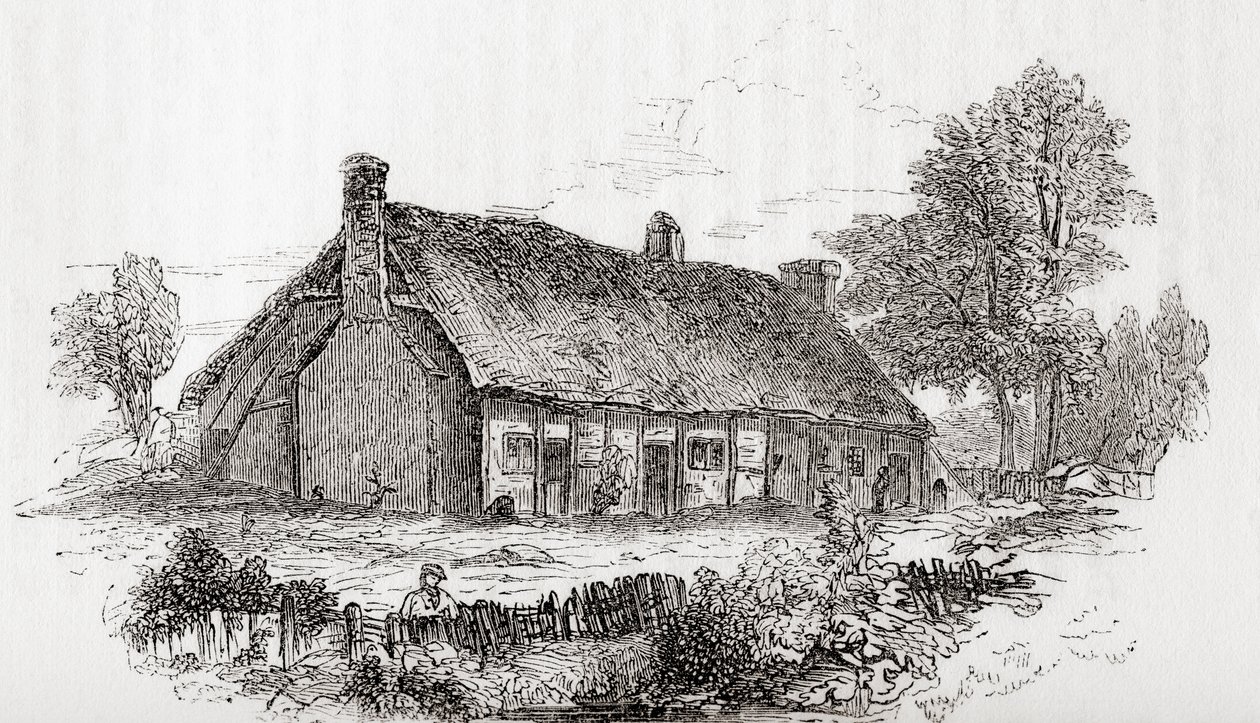 Dům Samuela Butlerse, Pershore, Worcestershire, Anglie. Samuel Butler, 1613-1680. Anglický básník a satirik ze staré Anglie: Obrazové muzeum, hospoda. 1847 od English School