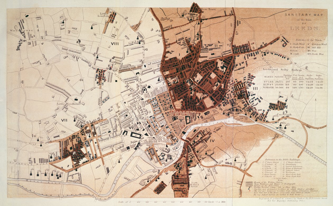 Sanitární mapa města Leeds, Stephen Sly pro kancelář Jejího Veličenstva, 1842 od English School