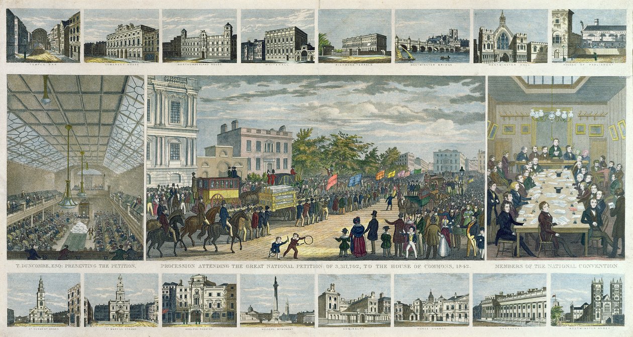 Scény spojené s předložením petice parlamentu Thomasem Duncombem (1796-1861) v roce 1842 od English School