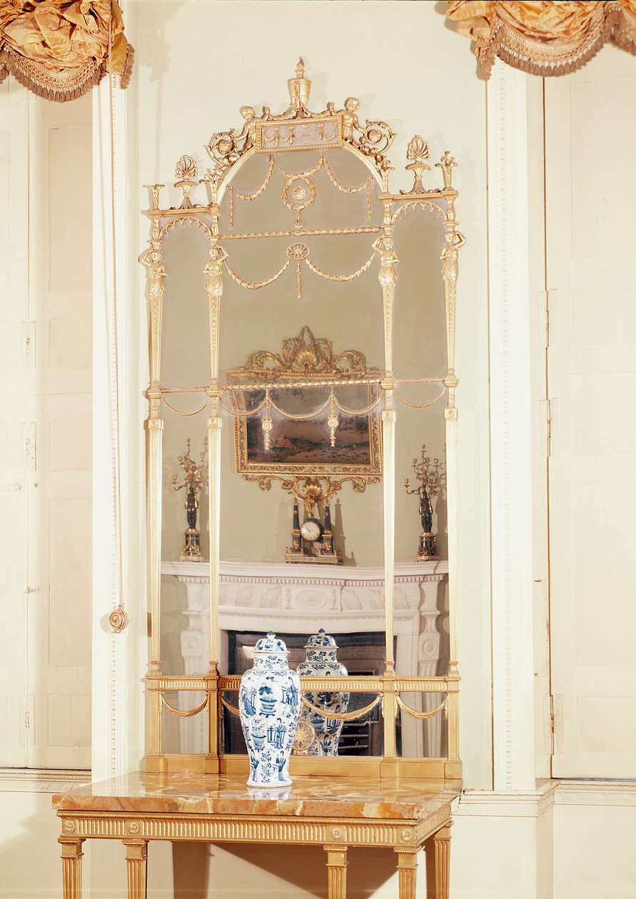 Odkládací stolek a molo sklo, vyřezávané a zlacené, navržený Robertem Adamem, 1777 od English School