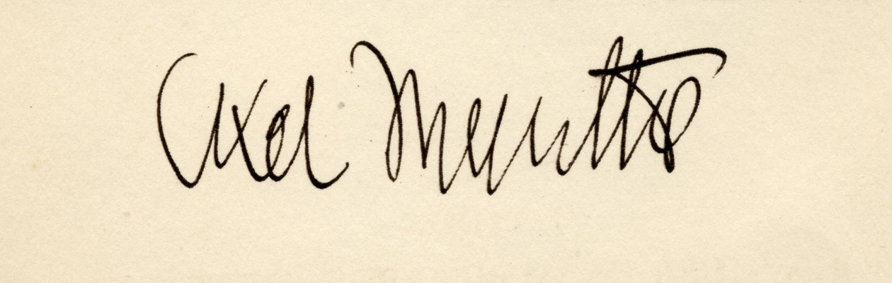 Podpis Axela Martina Fredrik Munthe, z „Příběhu San Michele“, od Axela Muntheho, vydaného v roce 1932 od English School