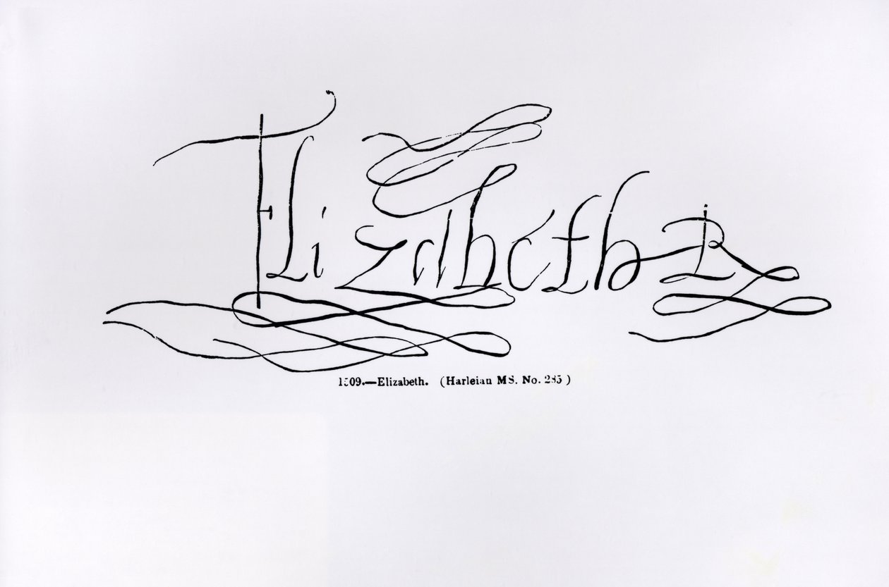 Podpis královny Alžběty I. (1533-1603) (pero a tuš na papíře) od English School