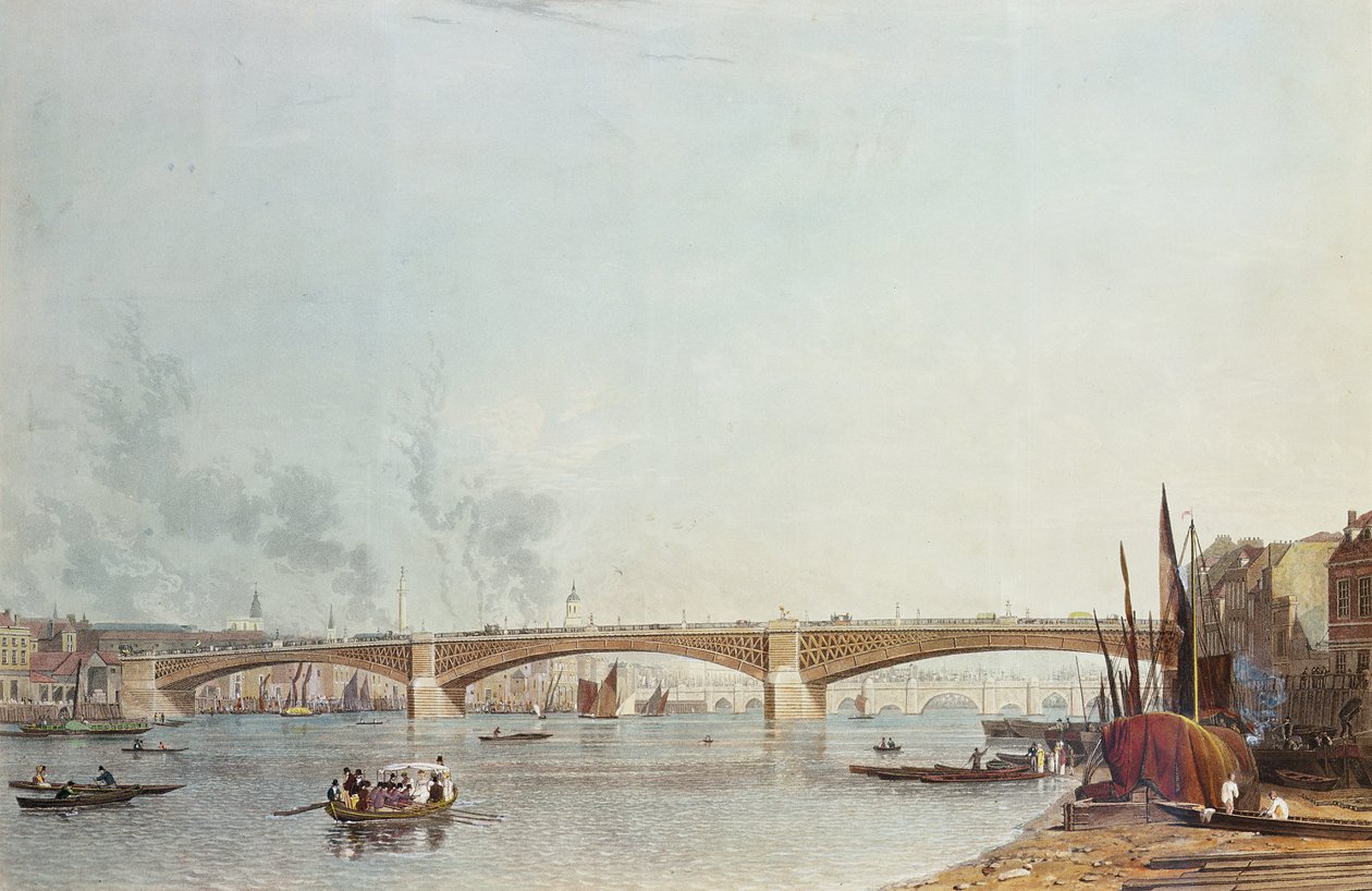 Southwark Bridge, West Front, z Bankside, při pohledu na London Bridge od English School