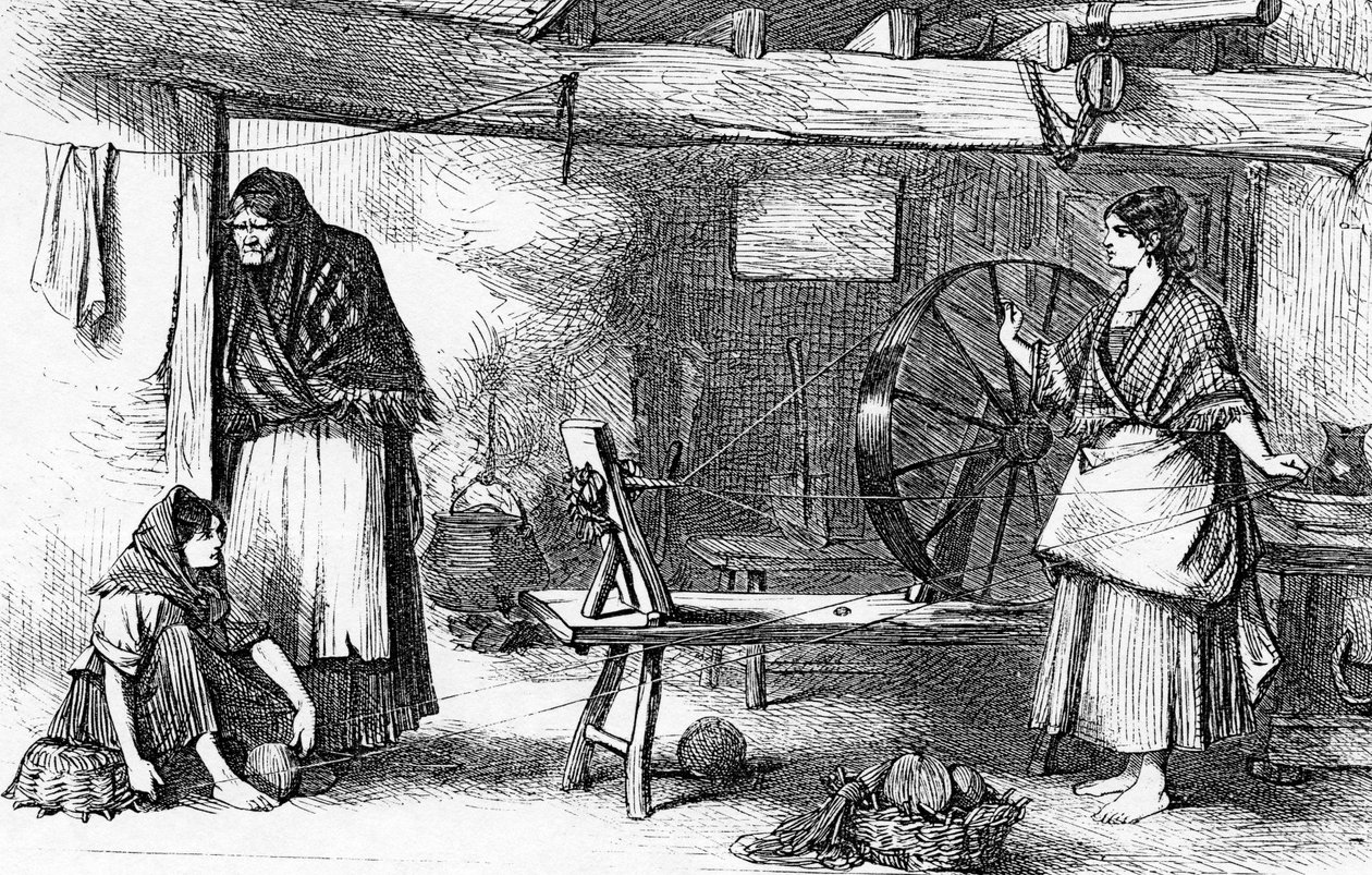 Spinning Net Thread in the Claddagh, Galway, ilustrace z 