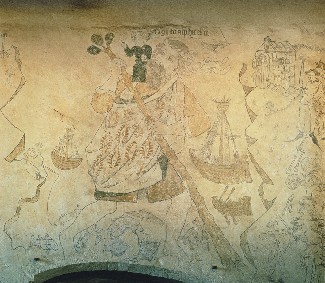 St. Christopher, c.1440 (nástěnná malba) od English School